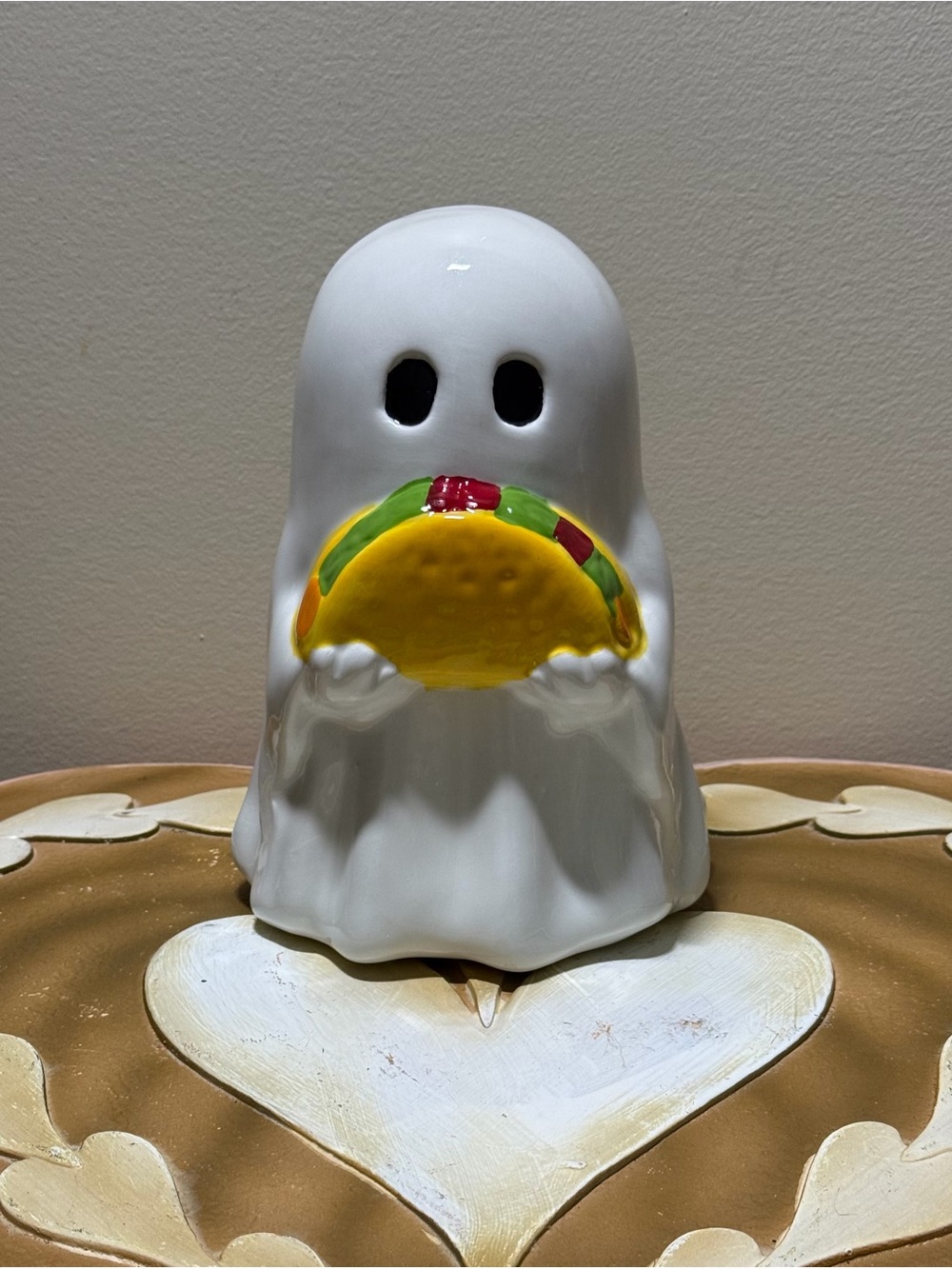 Ceramic Halloween Ghost Holding a Taco